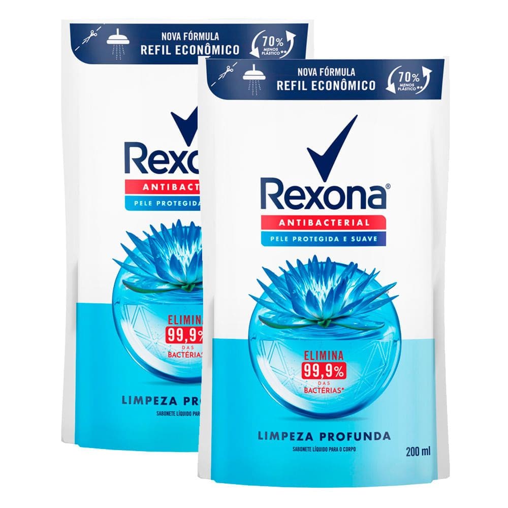 Kit 2 Sabonete Líquido Rexona Antibacterial Limpeza Profunda Refil 200ml