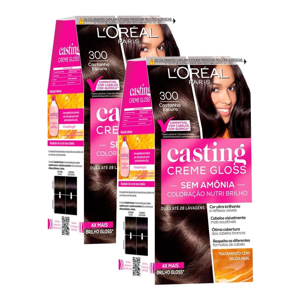 Kit 2 Tintura Casting Creme Gloss L`oréal Paris 300 Castanho Escuro