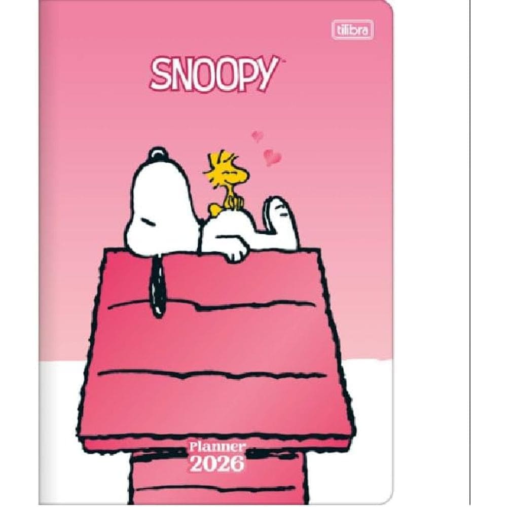 Tilibra - Planner Grampeado 17,8 x 25,4 cm Snoopy 90 G 2026 - Fundo Rosa - TILIBRA