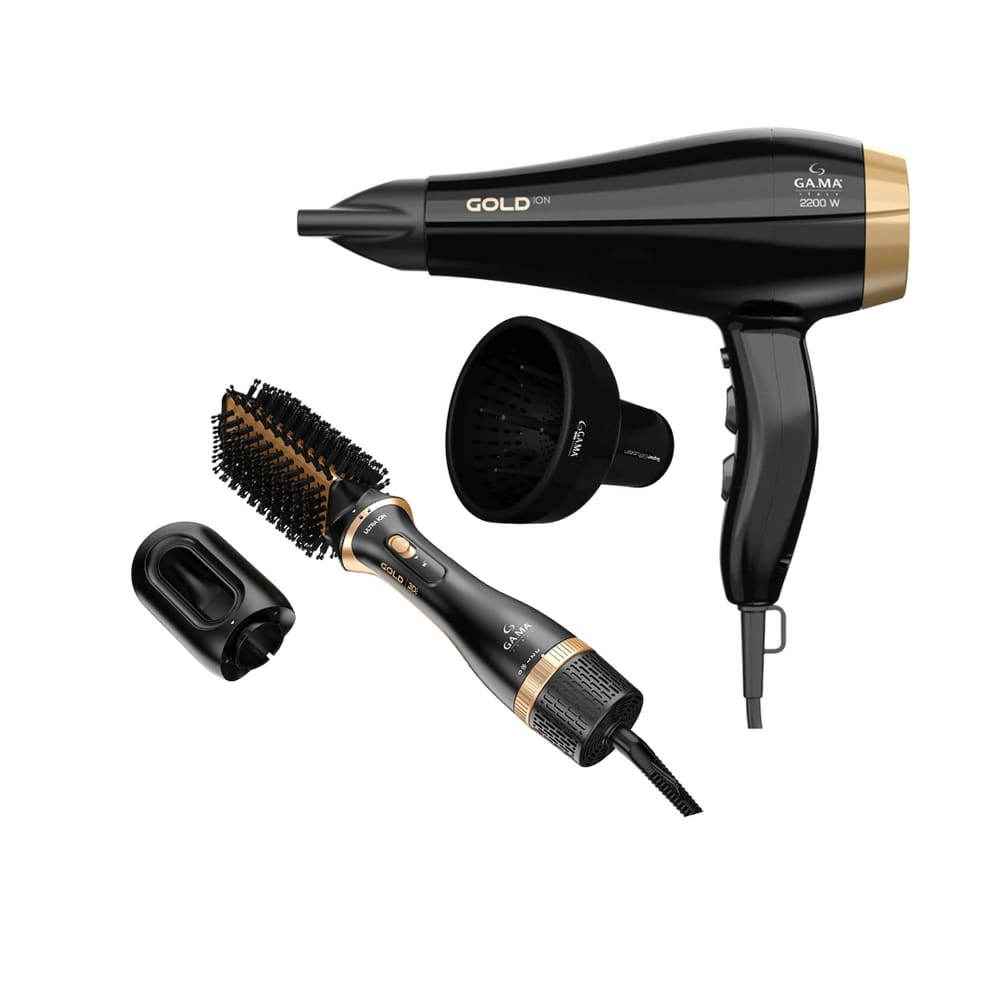 Kit Gama Gold Ion - Secador 2200W 127V + Escova Alisadora 1200W + Difusor