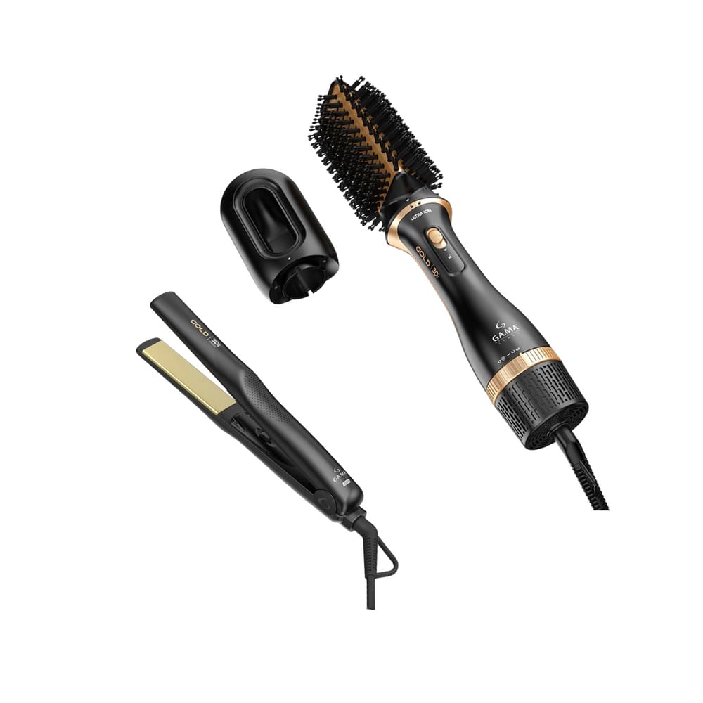 Kit Gama Gold Ion Bivolt - Escova Alisadora 1200W + Prancha 220ºc