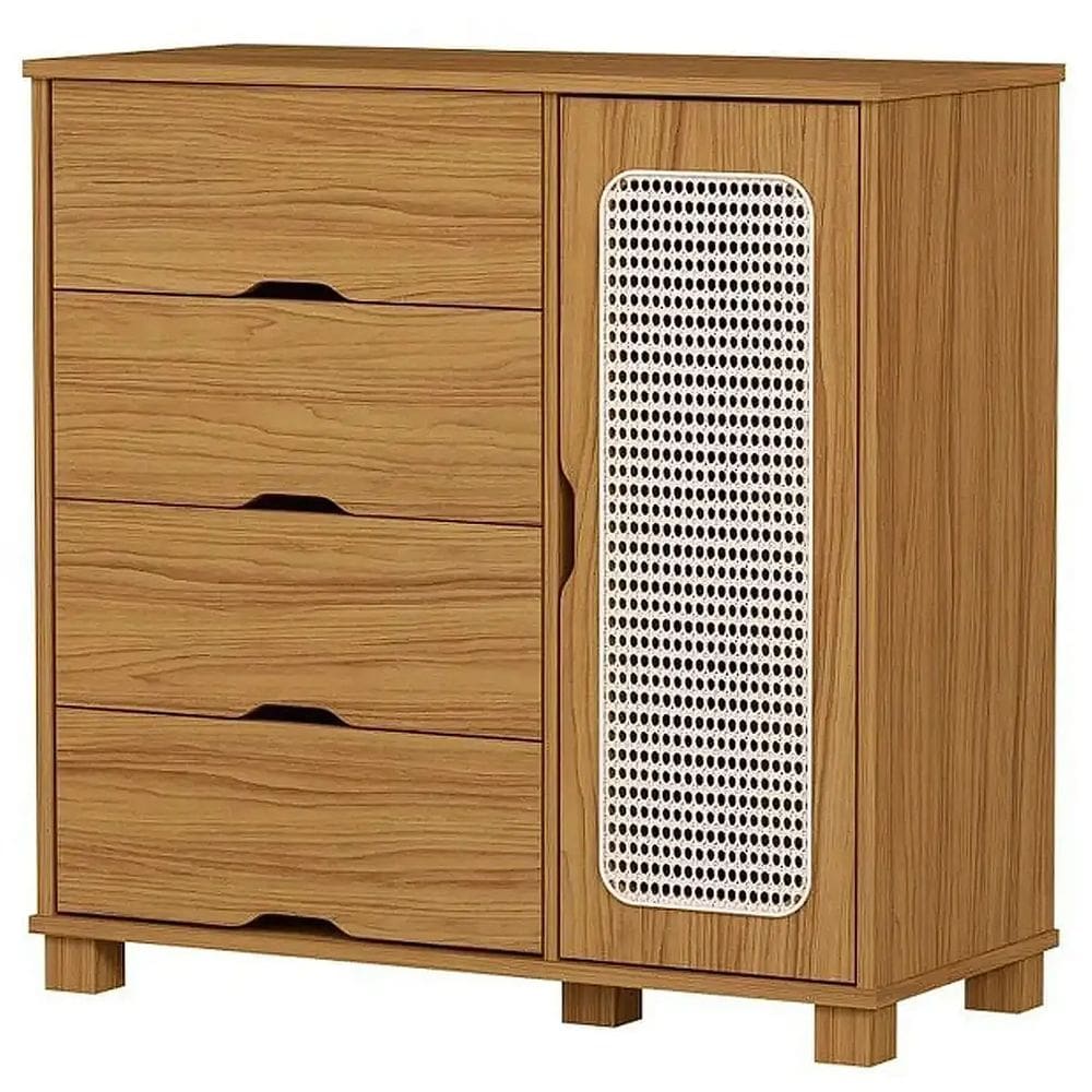 Cômoda Clara 4 Gavetas 1 Porta Cambel Cor Nature