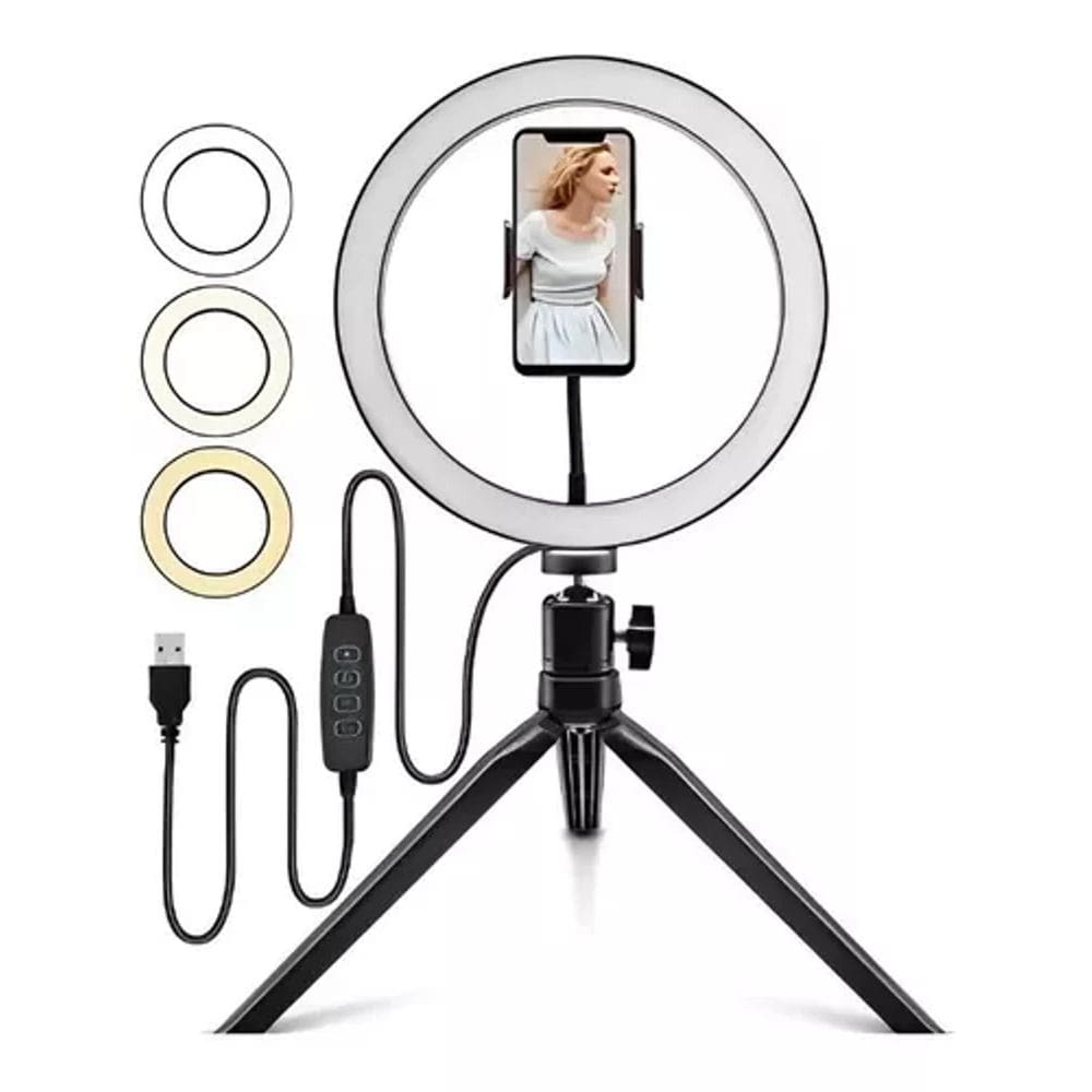Ring Light 8`` Iluminador De Mesa Com Mini Tripé