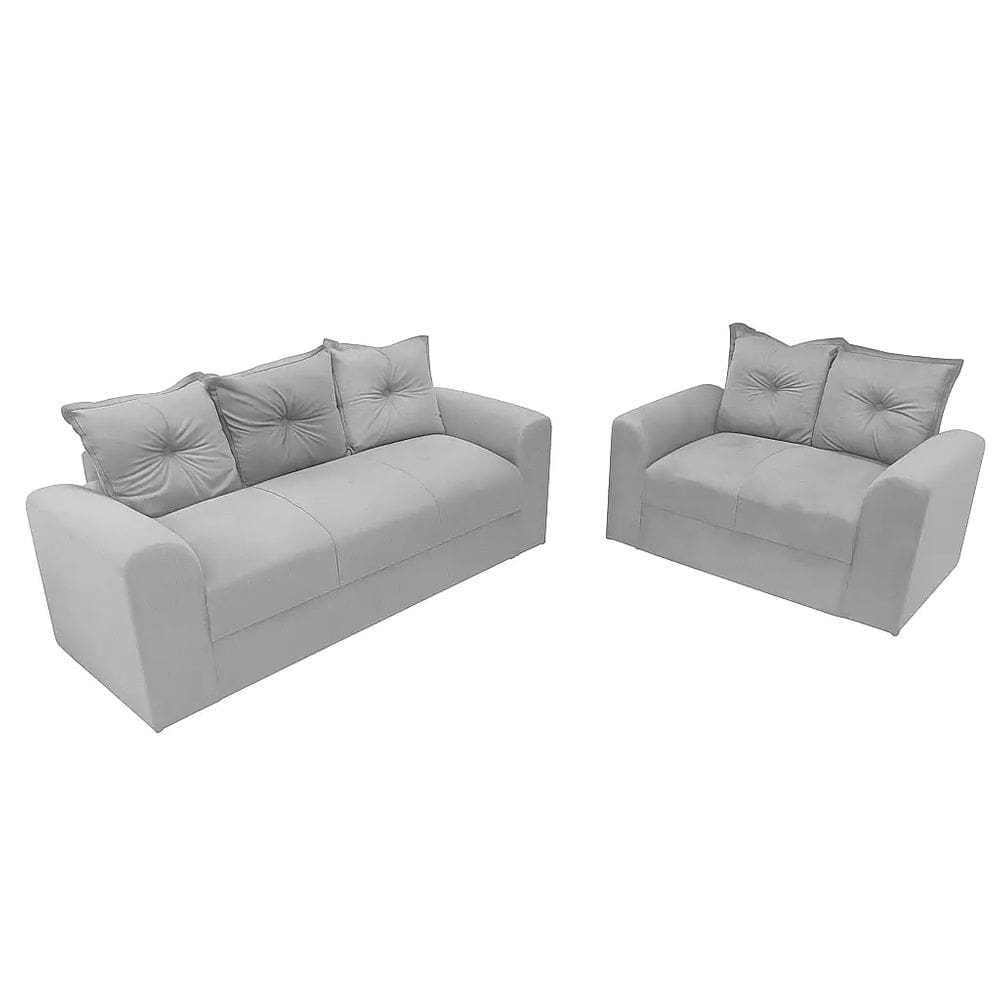 Conjunto de Sofá Porto com 2 e 3 Lugares Tecido Suede Felipe Estofados Cor Cinza