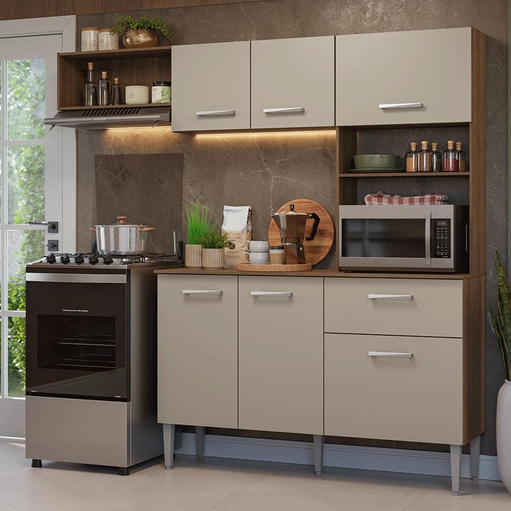 Armário de Cozinha Compacta 196cm Rustic/Crema Aura Madesa