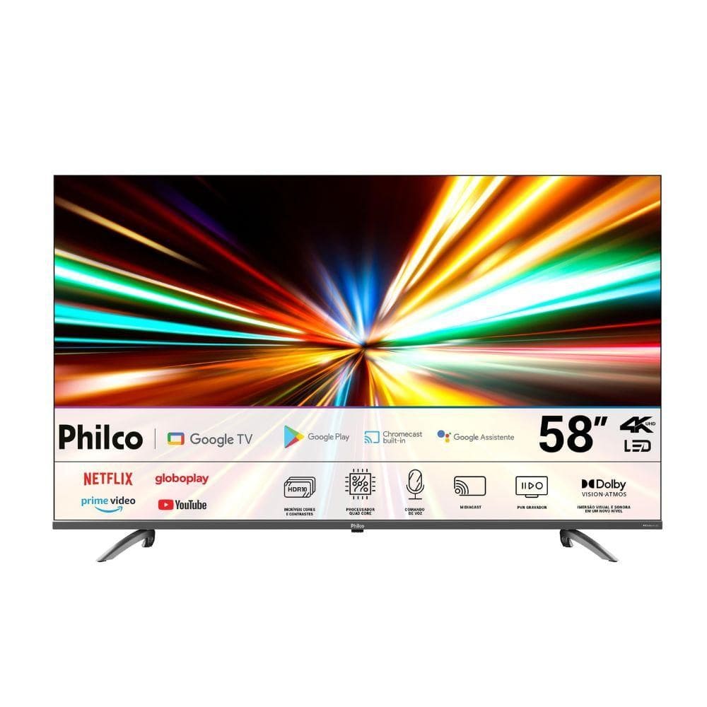 Smart TV 4K UHD Led 58” Philco P58KGA Wi-Fi Inteligência Artificial 3 HDMI 2 USB
