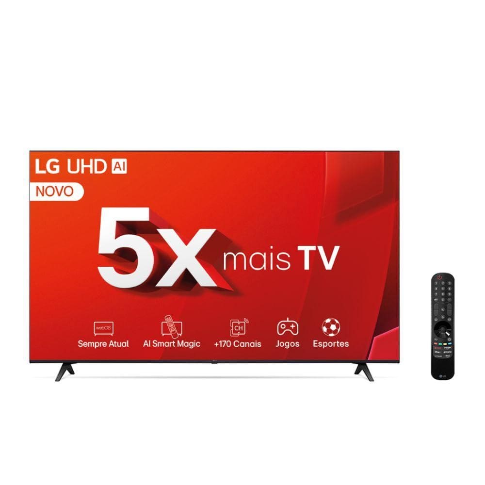 Smart TV 4K UHD 55” LG 55UT805 Wi-Fi Inteligência Artificial 3 HDMI 2 USB
