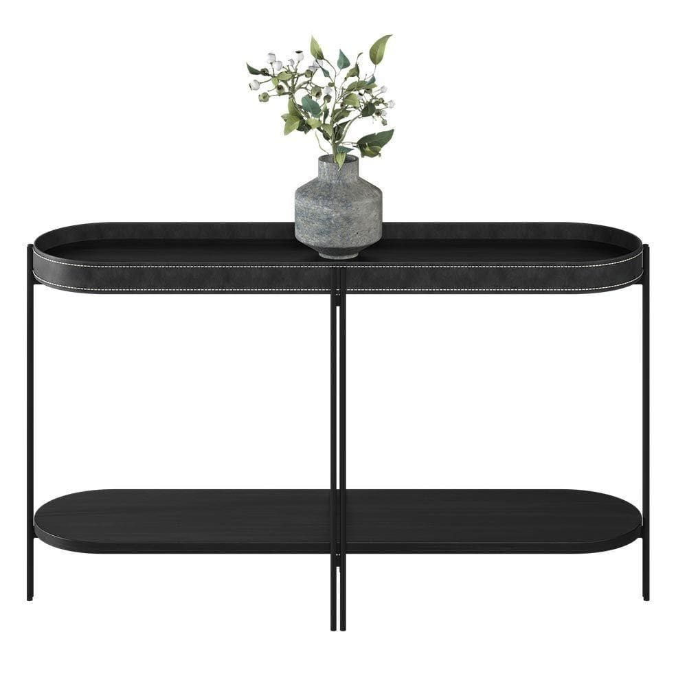 Aparador Decorativo Grimaldi Base Aço Com Detalhe Em Couro Preto G77