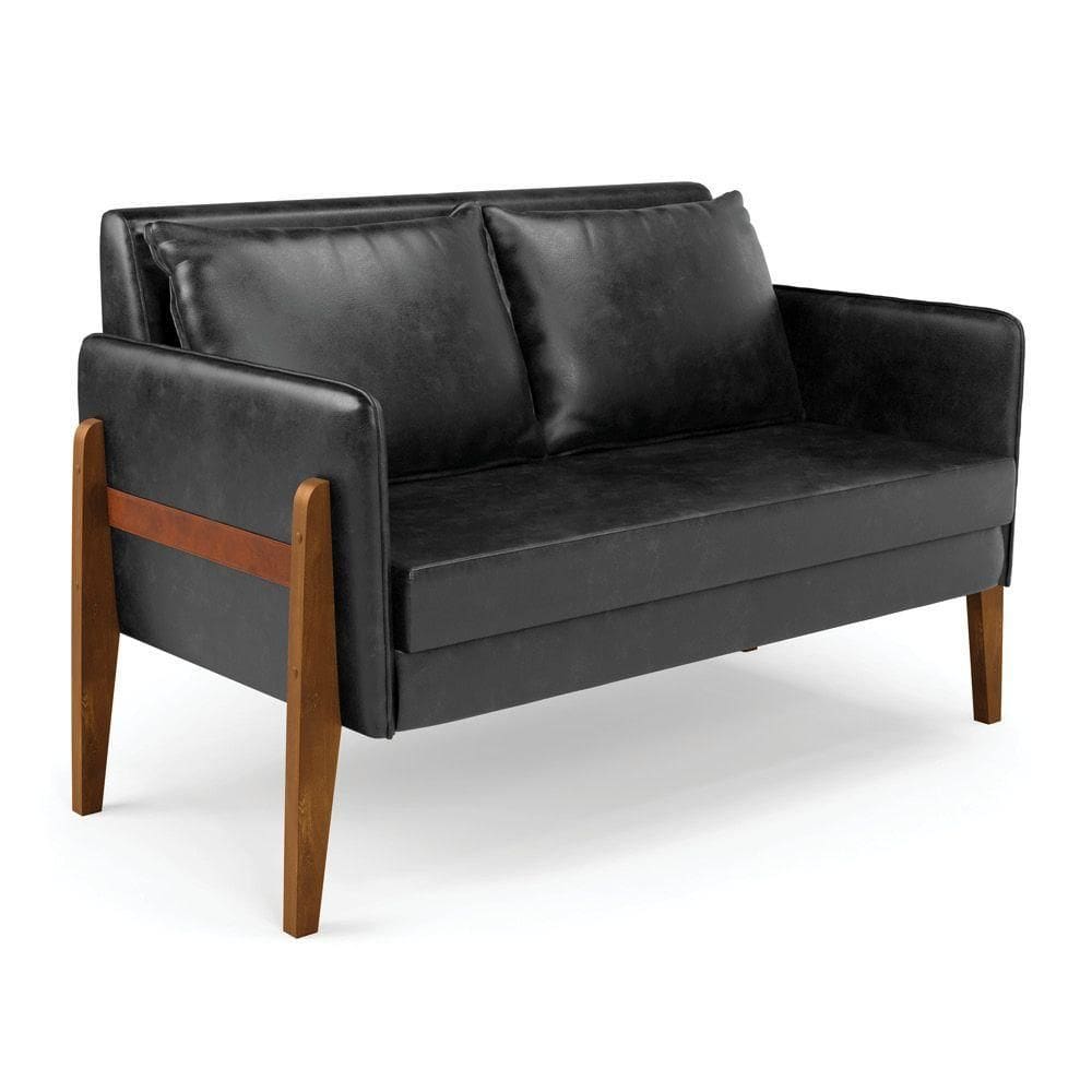 Sofá Namoradeira Lana Corano Base De Madeira - D`Rossi Preto