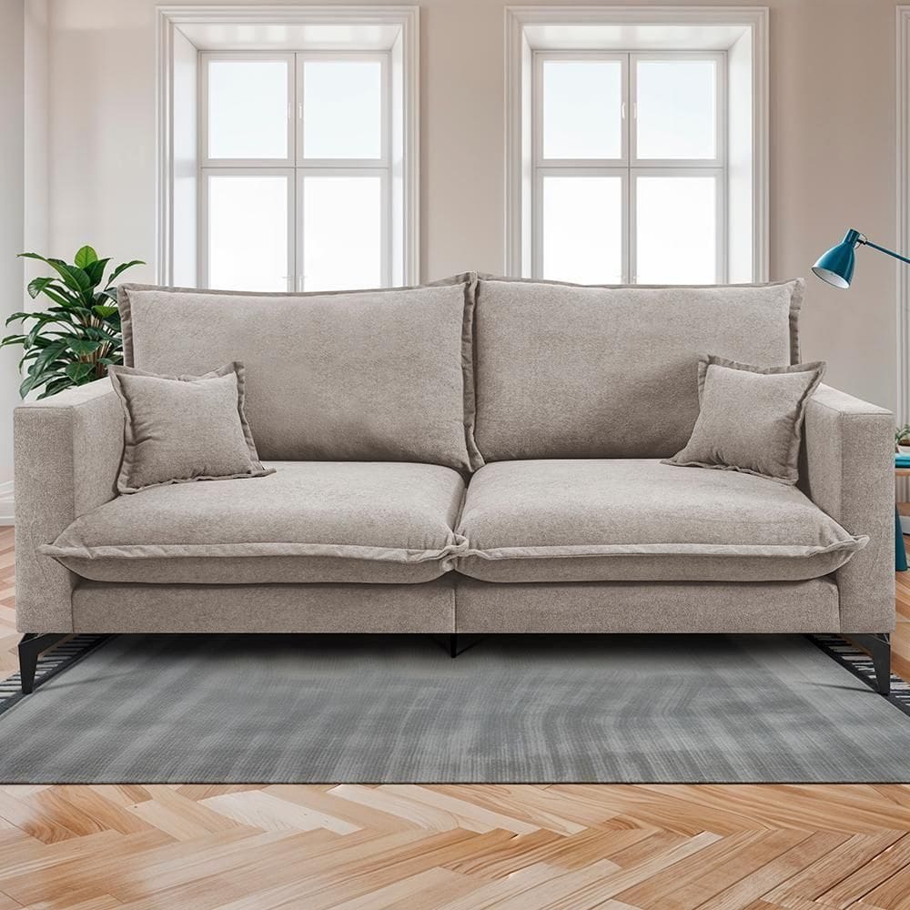 Sofá 2 Lugares Modular Boma. 1,70m Boucle Sofá Inbox Bege Claro