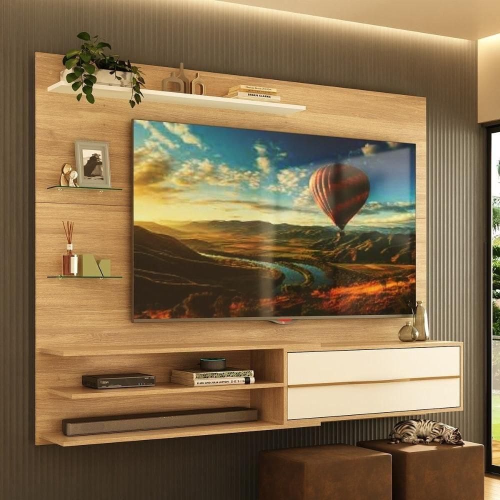 Painel Para Tv Até 65 Polegadas 1 Porta E Prateleiras Multimóveis Mp1064 - Rustic/branco Rustic/branco