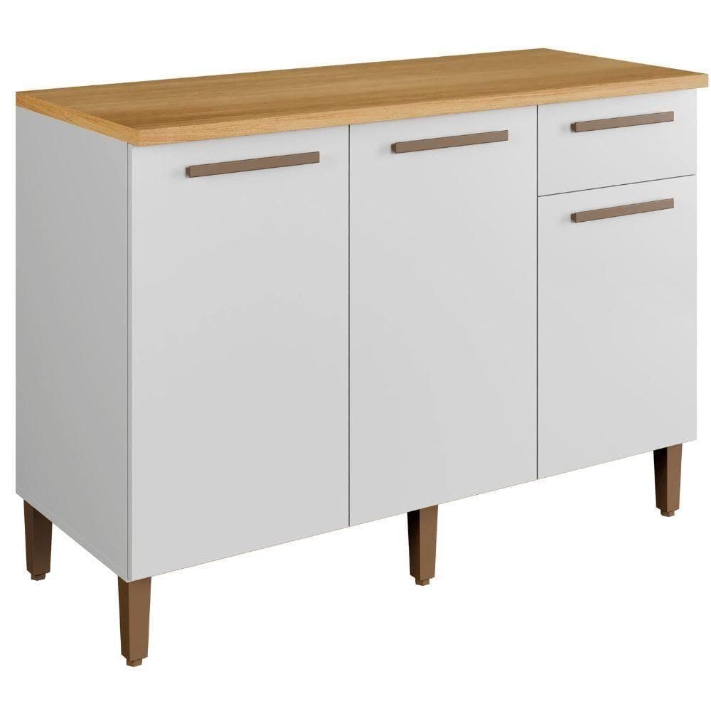 Balcão Titanium 3 Portas 1 Gaveta Cinamomo Branco Arte Móveis