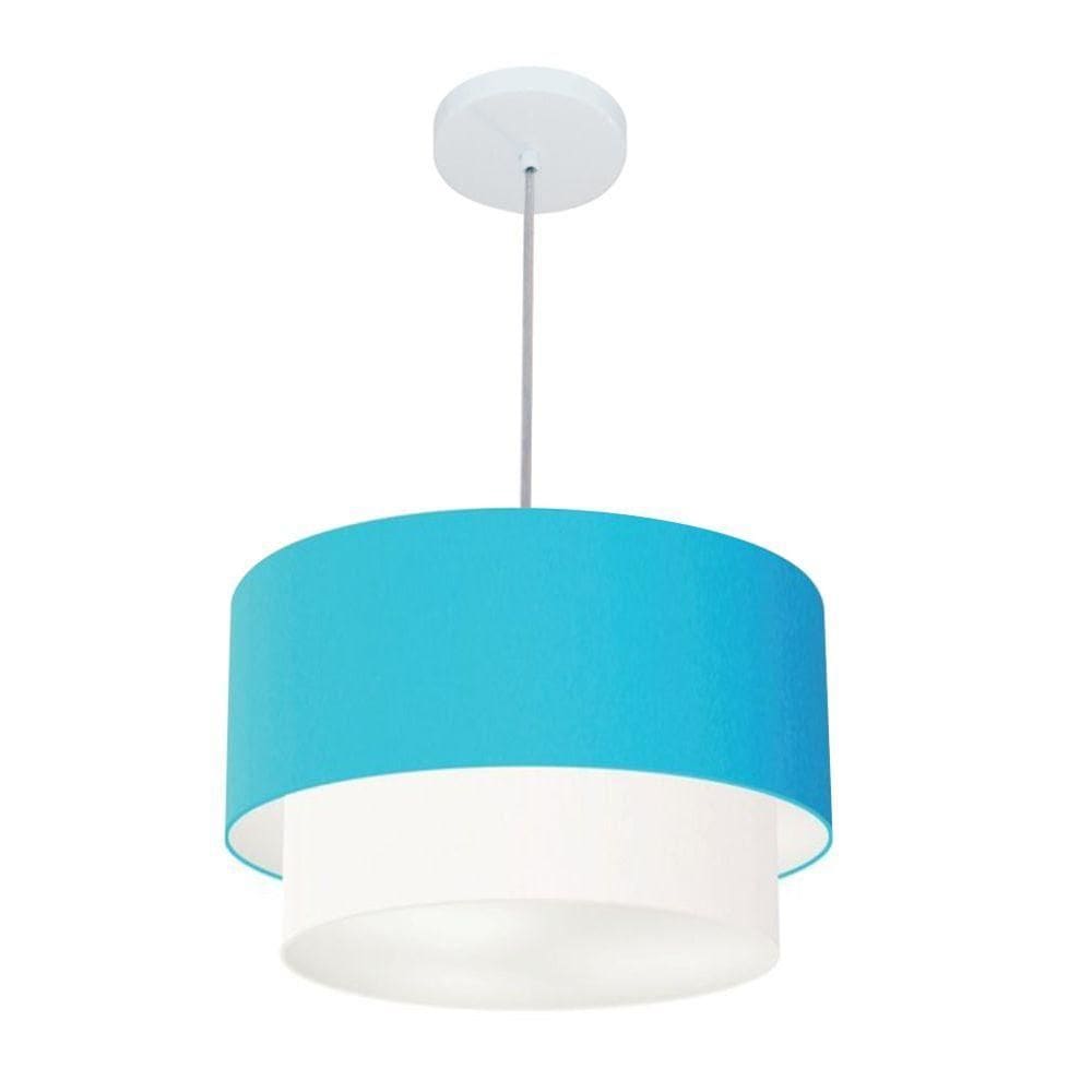 Lustres Pendentes Duplo Cilíndrico Vivare Md-4350 Cúpula Em Tecido 45x40cm - Bivolt Azul-turquesa-branco 127/220v