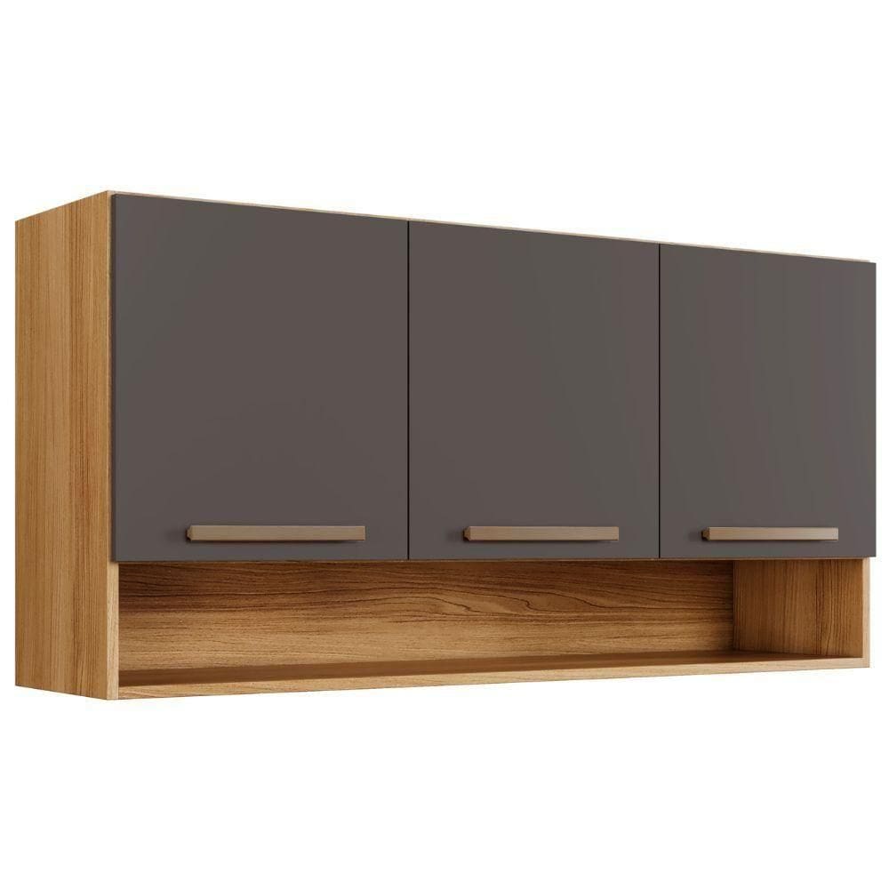 Armário Aéreo New 3 Portas Cinamomo Grafite Arte Móveis