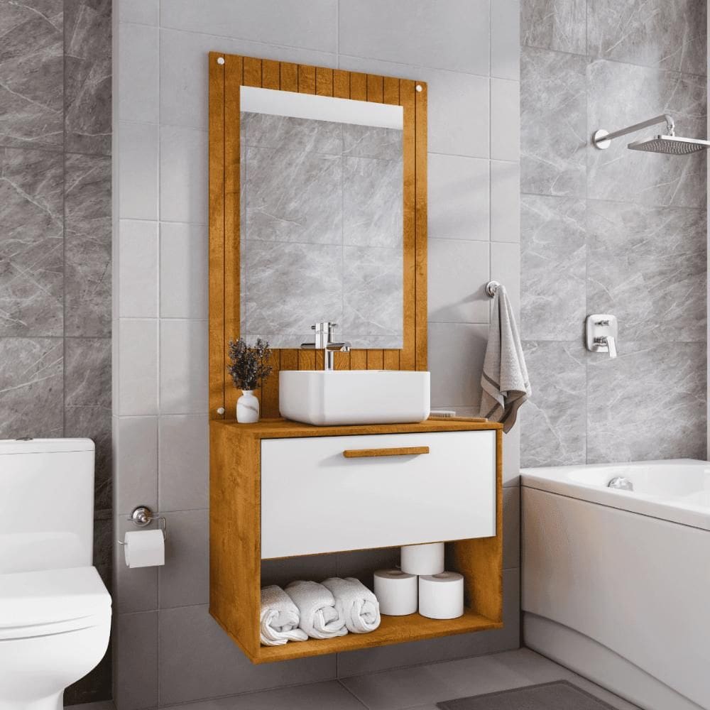 Conjunto Gabinete c/ Espelheira para Banheiro Zenit Naturalle/Branco