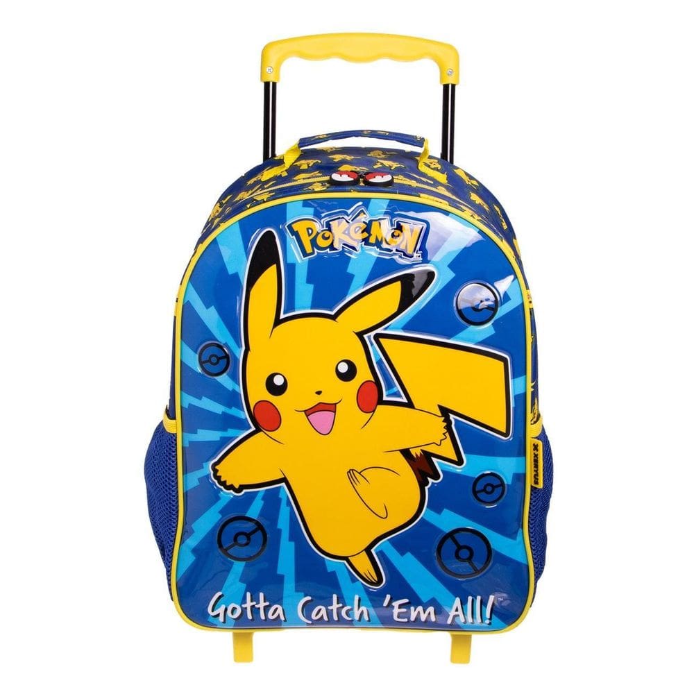 Mochila Infantil Pokemon Pikachu Mala Escolar Com Rodinhas