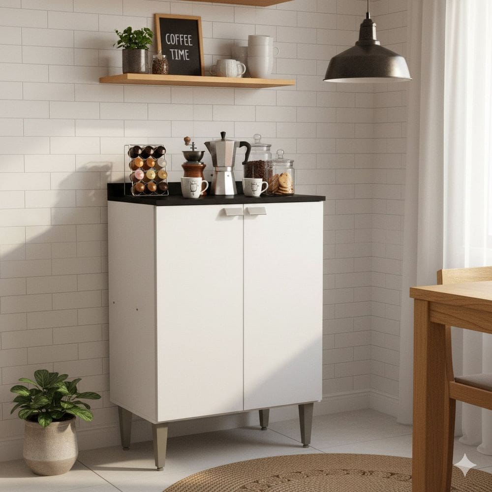 Armário Multiuso 2 Portas para Cozinha Área Gourmet Escritório Área de Churrasco Carol Branco