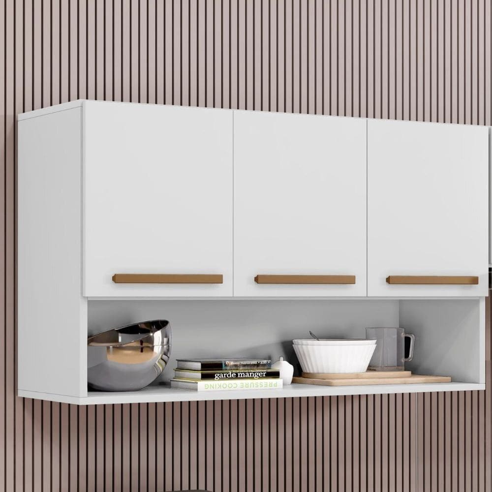 Armário Aéreo para Cozinha 3 Portas Plus Branco