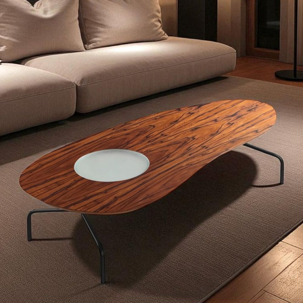 Mesa de Centro para Sala de Estar com Detalhe em Vidro Cacau Lamina Pau /Metálico Preto