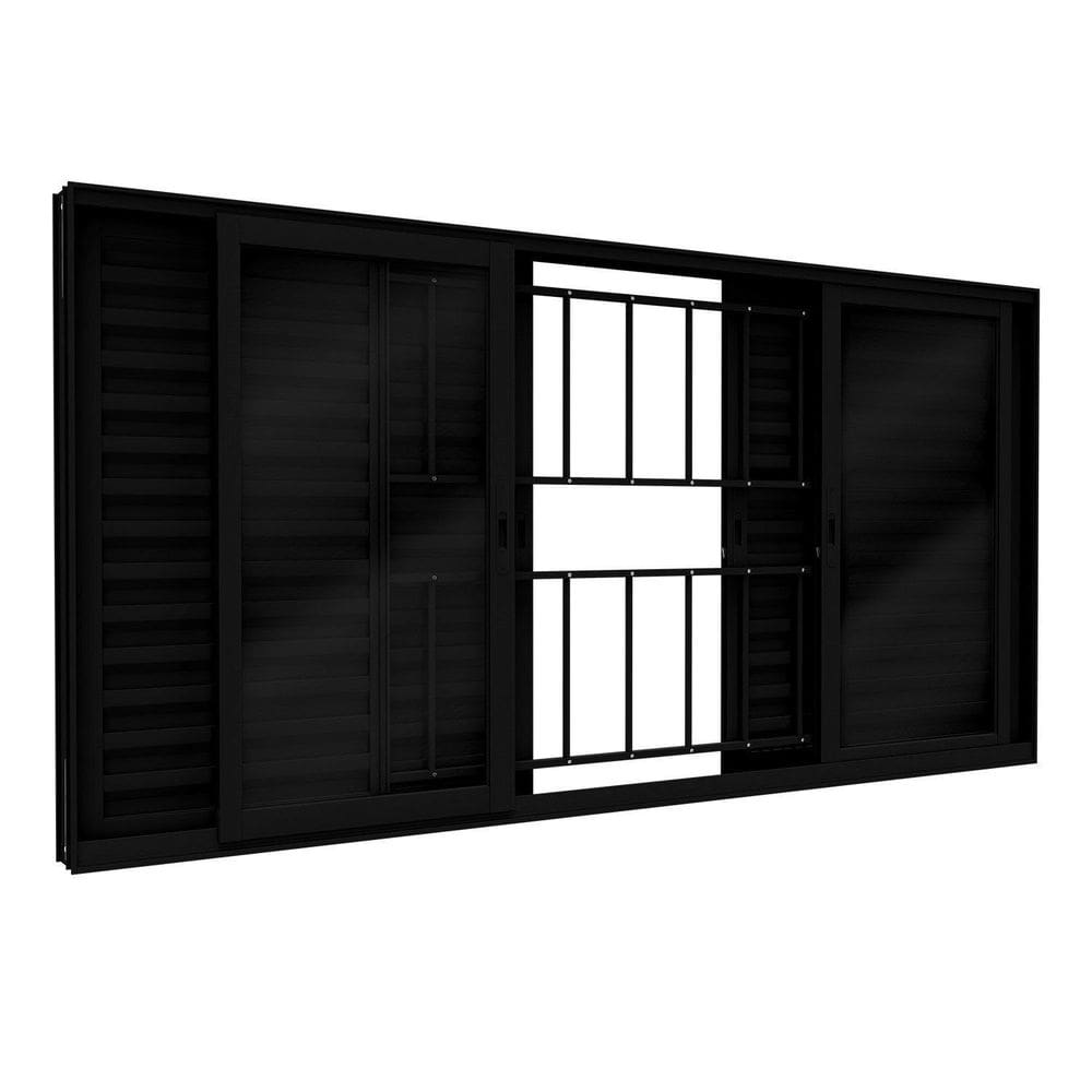 Janela Veneziana de Alumínio 6 Folhas com Grade e Fecho Embutido 100x200cm Lucasa Eccellente Preto