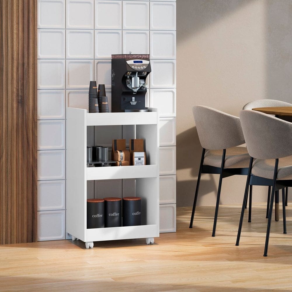 Organizador Carrinho Multiuso 3 Prateleiras com Rodízios Jade Branco