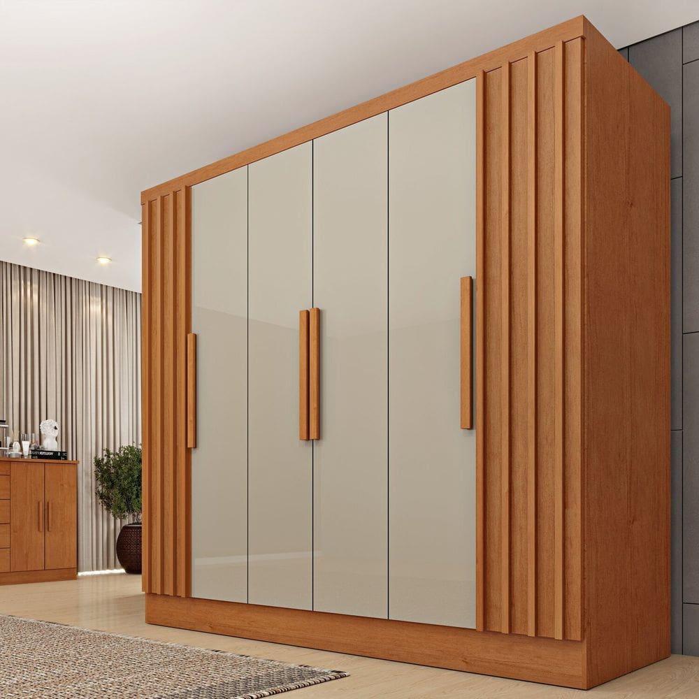 Guarda-roupa 6 Portas 4 Gavetas 180cm Ripado Munique Espresso Móveis Cinamomo/Off White