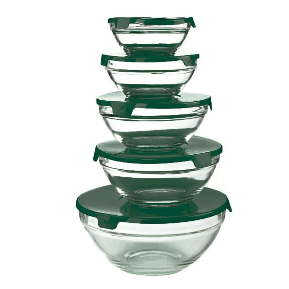 Conjunto Tigela Vidro Bowl Marmita Tampa 5 Peças Herméticos