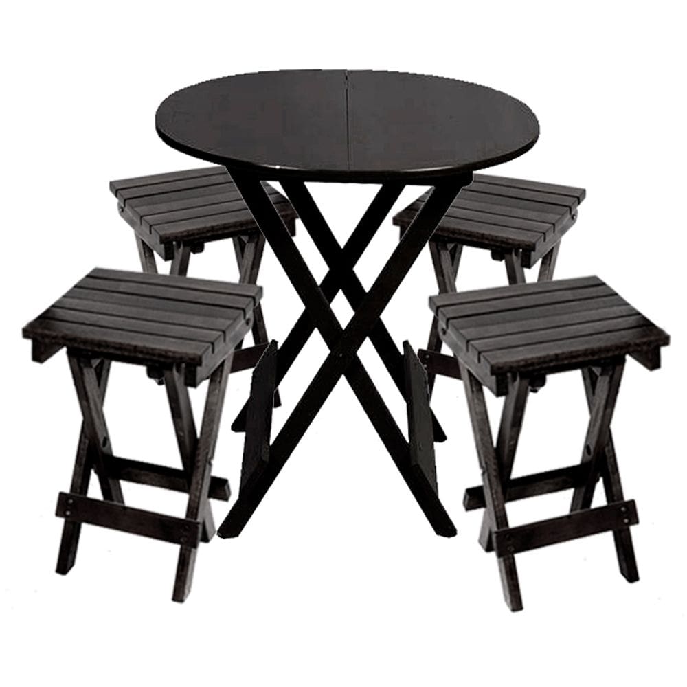 Conjunto Restaurante de Mesa Dobrável de Madeira 60cm Redondo com 4 Banquinhos Dobráveis Preto