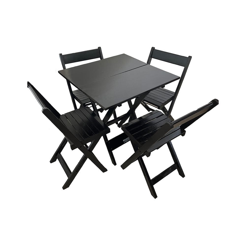 Conjunto de Mesa Dobrável para Açaí de Madeira 80x80 com 4 Cadeiras Preto