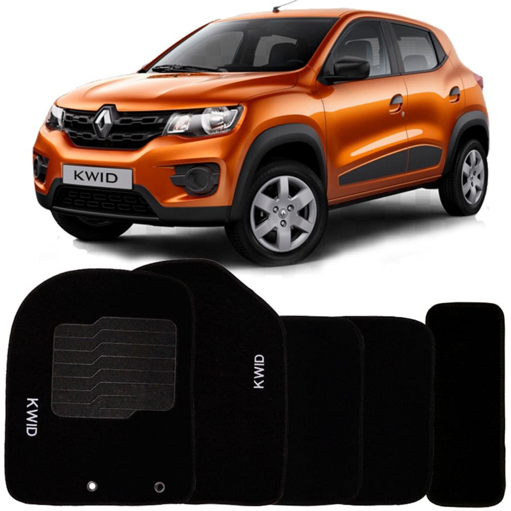 Jogo de Tapete Automotivo Carpete Renault Kwid 2017 à 2019 Soft Logo Bordado 5 Peças