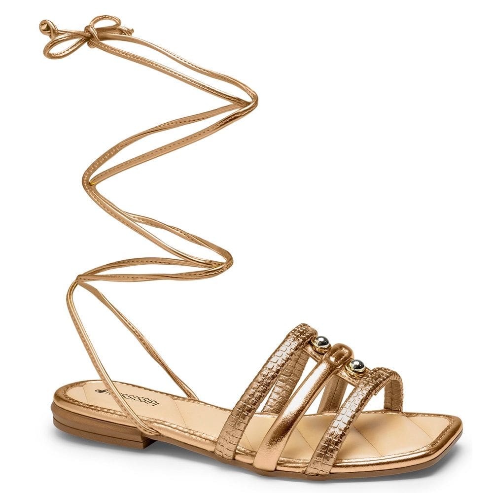 Sandália Amarracao Na Perna Mississipi MF222 Feminina - Ouro Velho