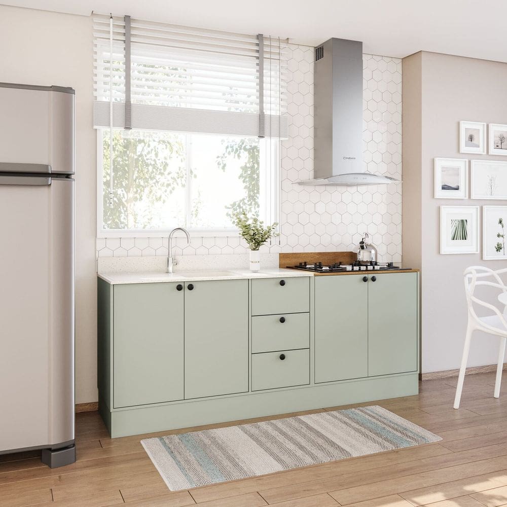 Cozinha com Rodapé com 2 Peças Rubi Yescasa Verde Oliva