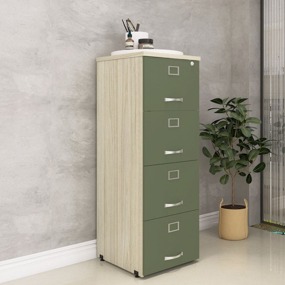 Arquivo Madeira 04 Gavetas Of04gp25 Castanheira Natual/Salvia