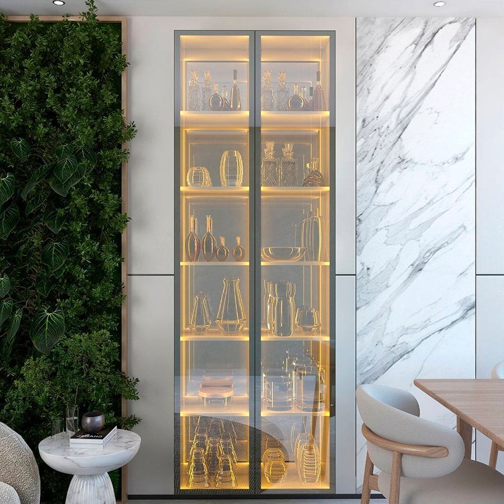 Cristaleira 2 Portas Reflecta com Led e Espelho 76cm 100% Mdf Luminare Off White