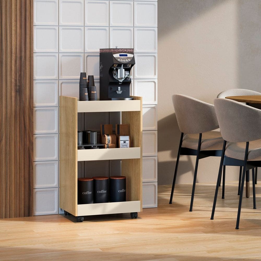 Organizador Carrinho Multiuso 3 Prateleiras com Rodízios Jade Cinamomo/Off White