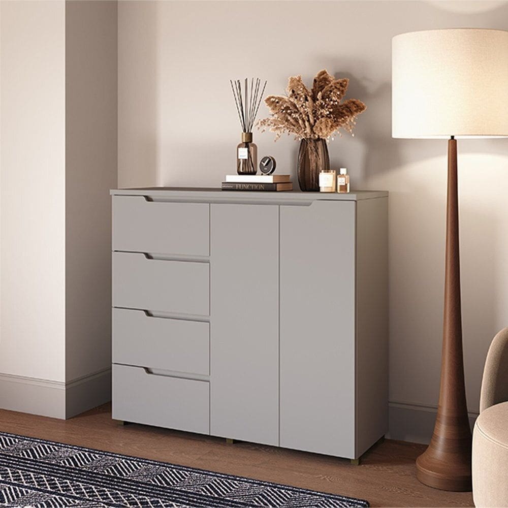Cômoda 4 Gavetas 2 Portas para Dormitório Línea Cinza