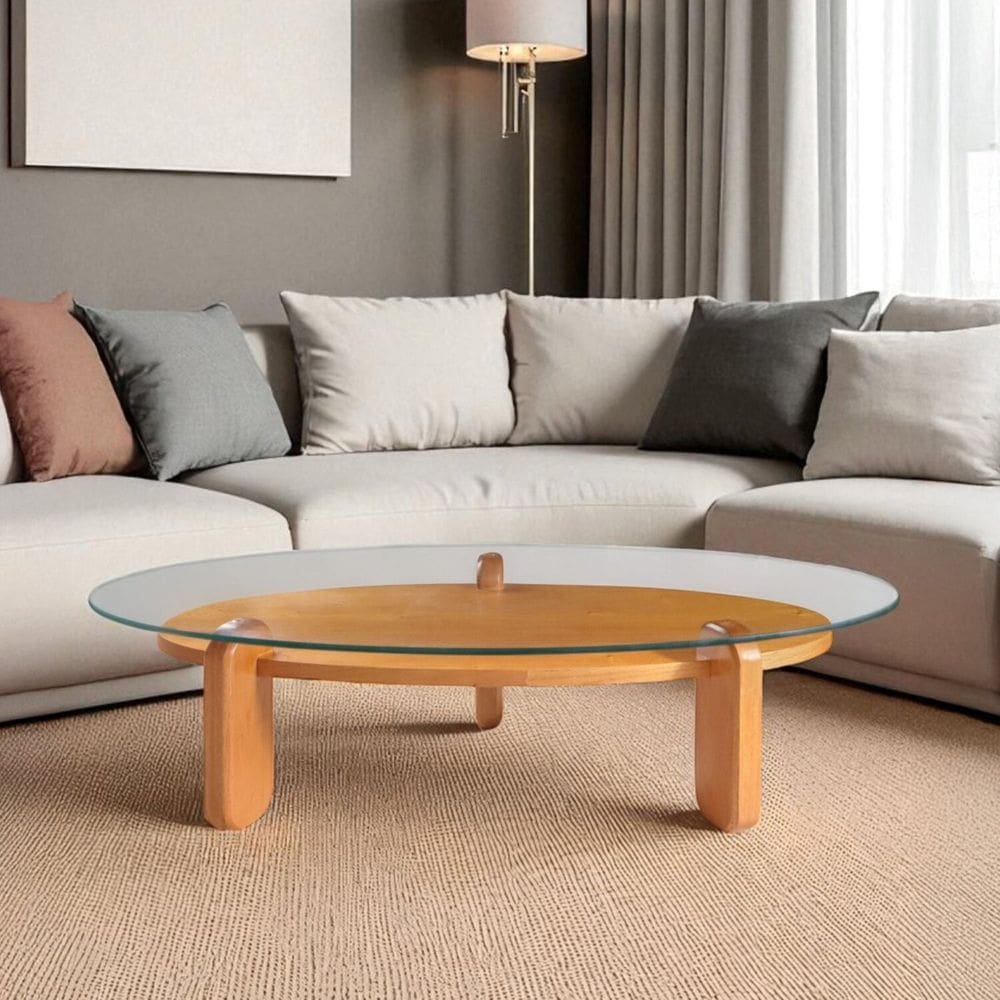 Mesa de Centro para Sala de Estar com Vidro Prisma Cinamomo