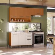 Cozinha Modulada Completa 3 Peças 7 Portas 2 Gavetas com Balcão Pia Criare Freijó Ripado/Off White Acetinado