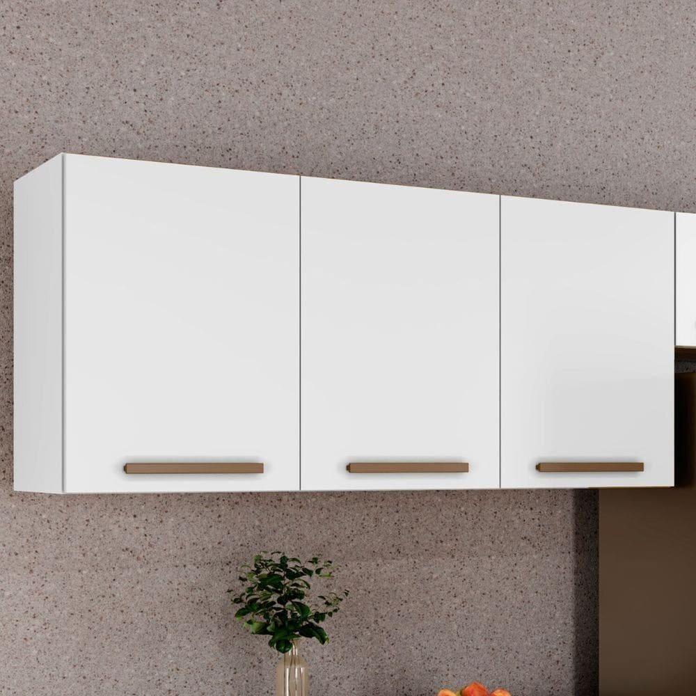 Armário Aéreo para Cozinha 3 Portas Ônix Branco
