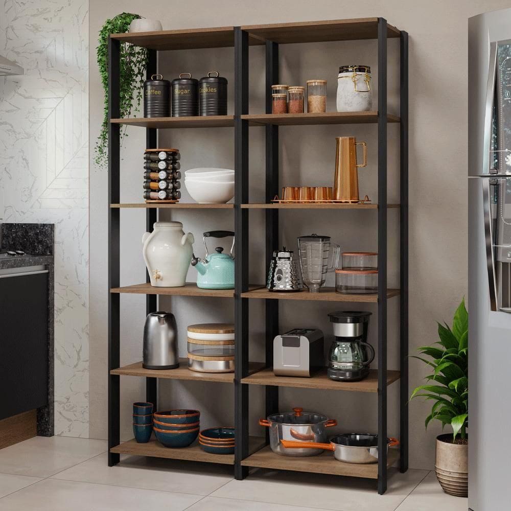 Armário Estante Multiuso Organizador 10 Prateleiras 118cm Rustic Preto Madesa