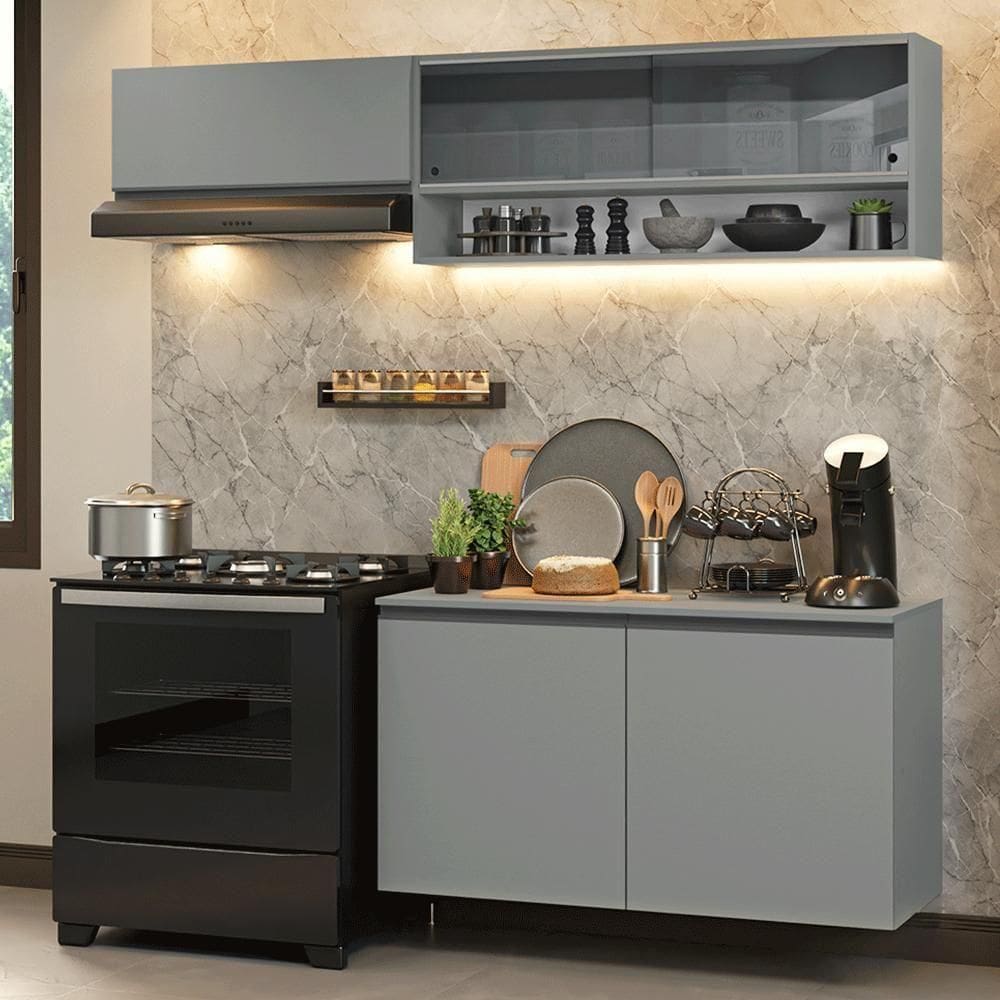 Armário De Cozinha Compacta Suspenso Nice Madesa 08 Cinza
