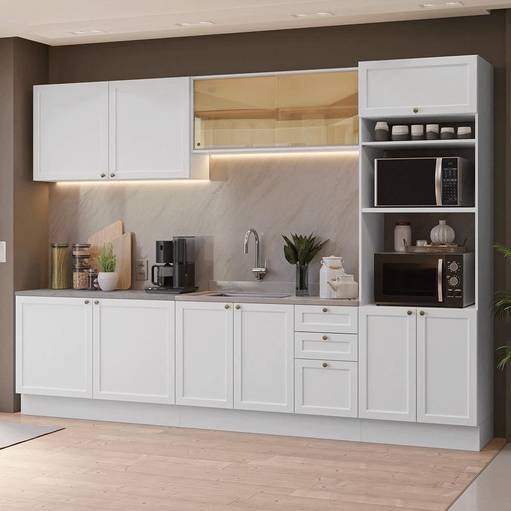 Armário De Cozinha Completa 310 Cm Vik Madesa 01 Branco