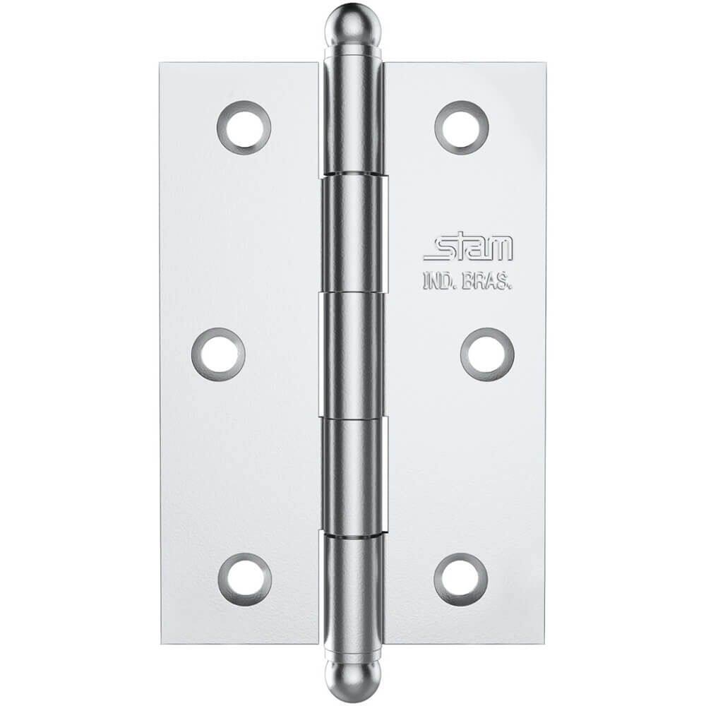 Dobradiça Pino e Bola 3.1/2” x 2.5/16” x 1,7mm Cromado sem Anel e com Canto Reto - 42030 - STAM
