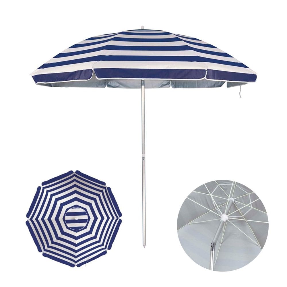 Guarda Sol Alumínio Articulado 2 Metros Sombreiro Praia Piscina Azul Listrado Mor