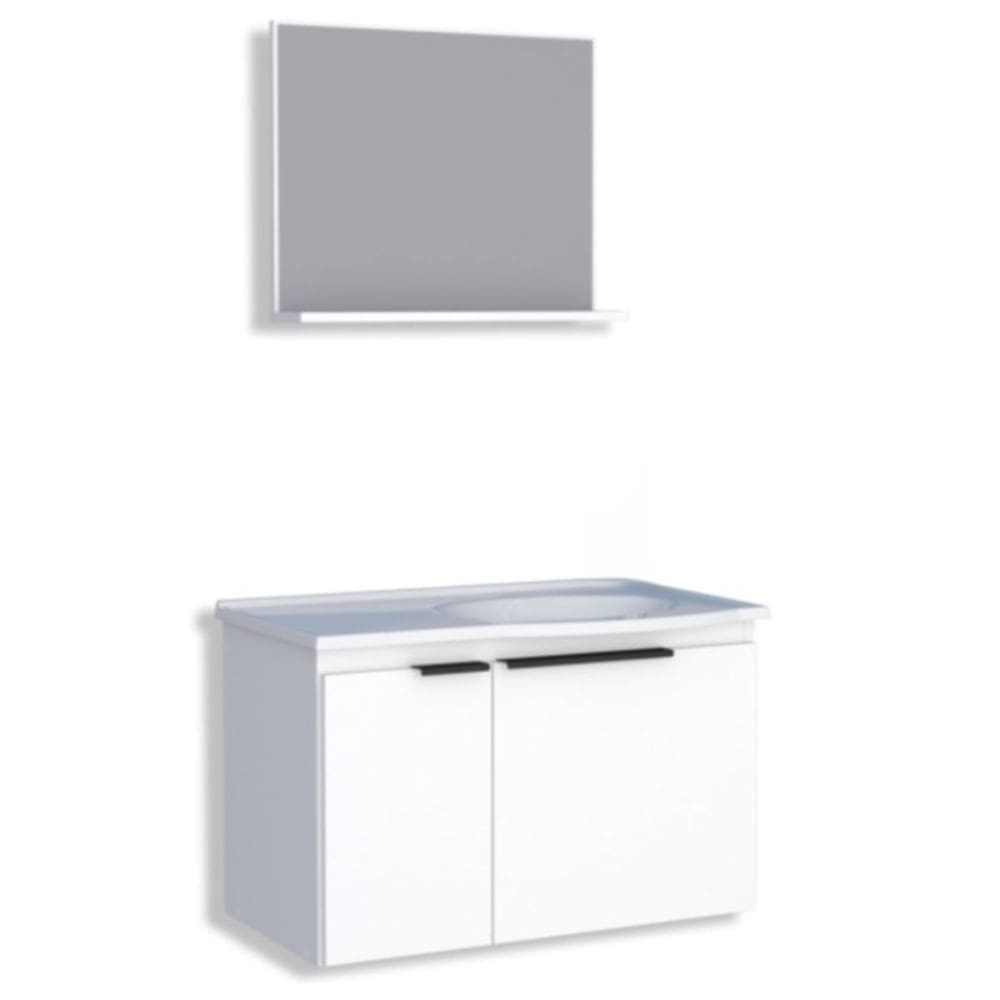 Kit para Banheiro com Espelho em Madeira Quartzo Branco 62cm - P102020 - COZIMAX