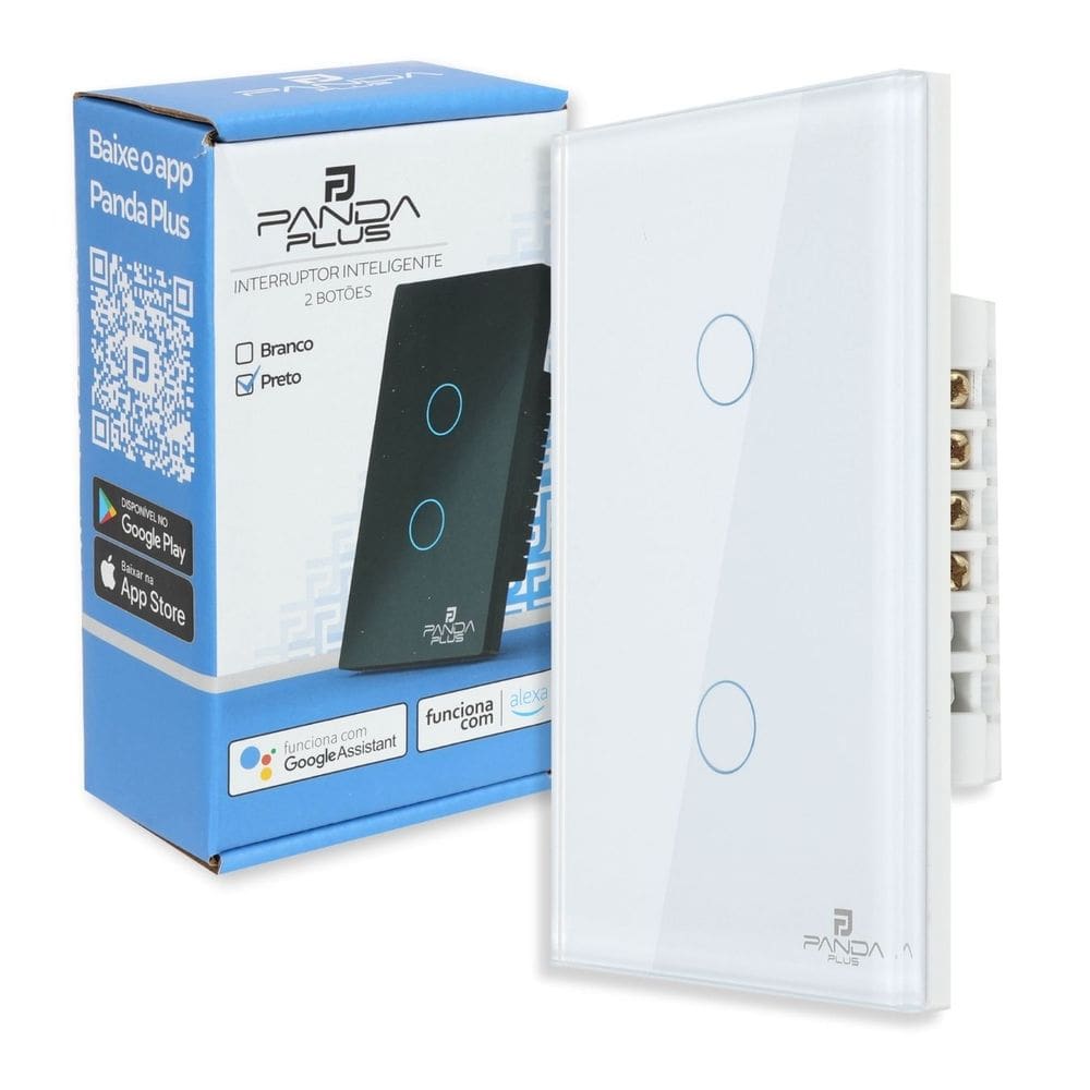 Interruptor Inteligente Touch 2 Botões 4x2 Conexão Alexa Google Wifi App Smartlife Tuya Pandaplus Controle de Voz Bivolt Automação