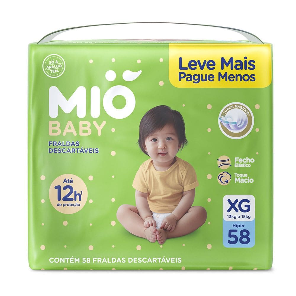 Fralda Mió Baby Tamanho XG Hiper 58 Unidades Descartáveis