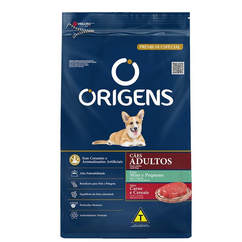 Ração para Cães Adultos Origens Porte Mini e Pequeno Sabor Carne e Cereais 3kg