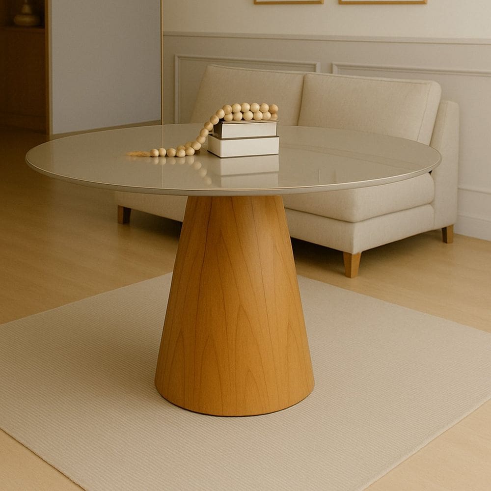 Mesa de Jantar Cone Redonda Laminado em Madeira 120cm Cairo Cinza/Cinamomo