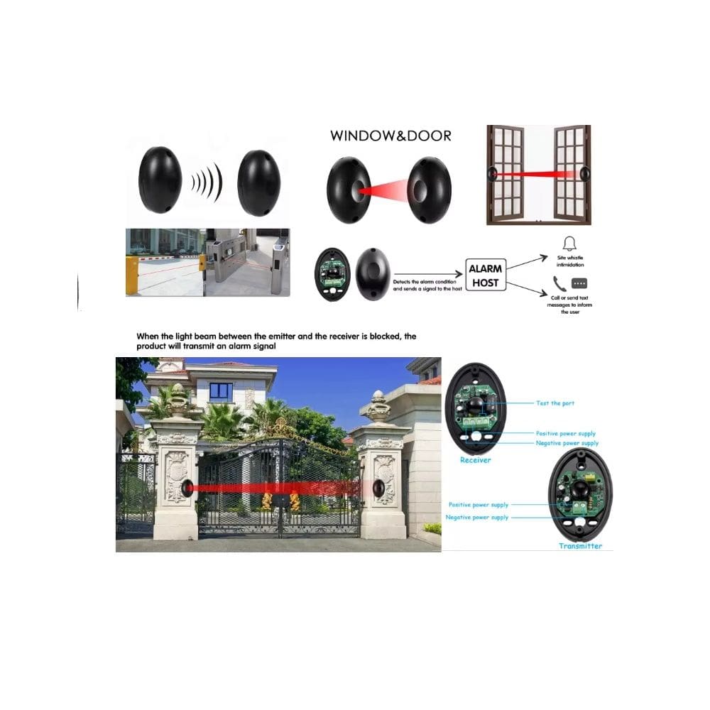 Sensor de alarme fotoelétrico de obstáculos Anti-roubo Preto